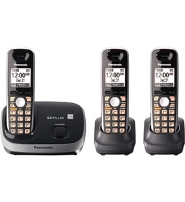Panasonic KX-TG6513B DECT 6.0 PLUS Expandable Cordless Phone System, Black, 3 Handsets