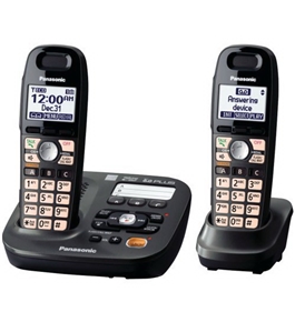 Panasonic KX-TG6592T DECT 6.0 Amplified Sound Cordless Phone with Answering System, Metallic Black, 2 Handsets