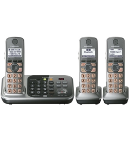 Panasonic KX-TG7743S DECT 6.0 Link-to-Cell via Bluetooth Cordless Phone with Answering System, Silver, 3 Handsets