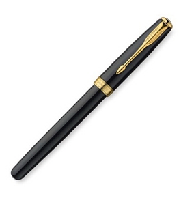 Parker Sonnet Lacquer Medium Point Rollerball Pen with Golden Trim, Black (1743581)