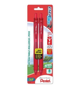 Pentel EnerGel-X Retractable Liquid Gel Pen 0.5mm, Needle Tip, Red Ink (2 Pack) (BLN105BP2B)