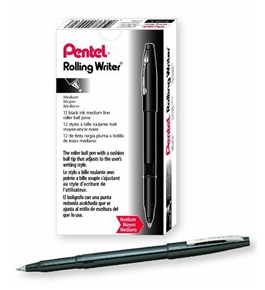 Pentel Rolling Writer Stick Roller Ball Pen, Medium Point, 0.40 mm Black Barrel/Ink 12-Count (R100-A)