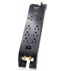 Philips SPP5085D/17 Home Theatre 8 Outlet Surge Protector with Built - In Cord Management