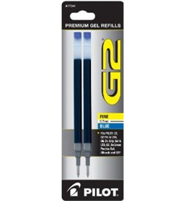 Pilot G2 Gel Ink Refill, 2-Pack for Rolling Ball Pens, Fine Point, Blue Ink (77241)