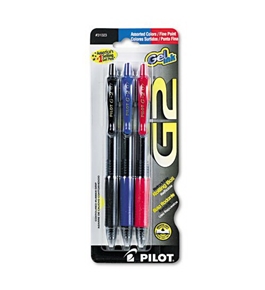 Pilot G2 Retractable Premium Gel Ink Roller Ball Pens, Fine Point, 3-Pack, Assorted Colors, Red/Blue/Black (31023)