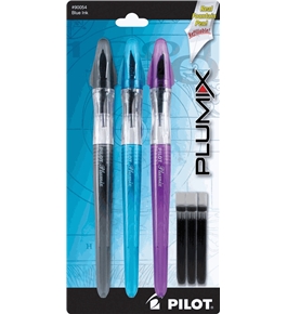 Pilot Plumix Refillable Fountain Pens, Assorted Color Barrels, Blue Ink, Medium Point, 3-Pack with 3 Ink Cartridges (90054)