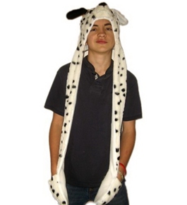 Plush Animal Hat Dalmatian Ski Hood Polyester Unisex Long with Mittens Paws