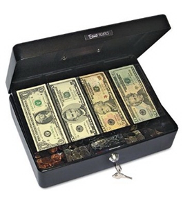 PM Company Security Select Spacious Size Cash Box, 9-Compartment Tray, 2 Keys, Black w/Silver Handle