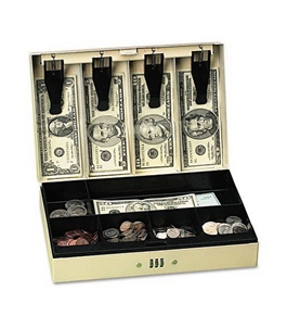 PM Company Securit Products - PM Company Securit - Steel Cash Box w/6 Compartments, Three-Number Combination Lock, Pebble Beige
