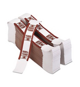 PMC55033 Color-Coded Kraft Currency Straps $50 Bill $5000, Self-Adhesive