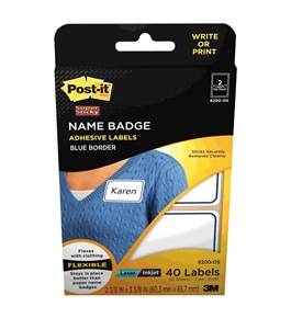 Post-it(R) Name Badge Labels, 2-11/32 x 3-3/8 Inches, Blue Border (6200-OS)