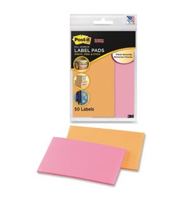Post-it Super Sticky Removable Label Pads, 2.875 x 4.62 Inches, Orange, Pink, 2 Pads, 50 Labels per Pack (2900-OP)