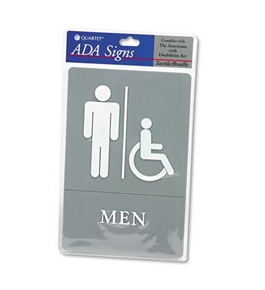 Quartet ADA Approved Men's Restroom Sign, Wheelchair Accessible Symbol with Tactile Graphics, Molded Plastic, 6 x 9 Inches, Gray (01416)