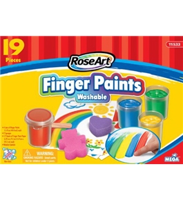 RoseArt Washable Finger Paints Set, Includes Paint, Paper, Sponges and Wood Spatula, Packaging May Vary (11533VA-4)