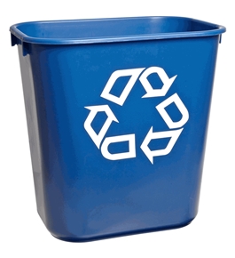 Rubbermaid Commercial Plastic 3.408-Gallon Small Deskside Recycling Container with Universal Recycle Symbol, Legend "We Recycle", Rectangular, Blue