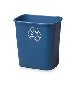 Rubbermaid(R) Deskside &quot;We Recycle&quot; Container, 7 Gallons, 14 1/4&quot;H x 15&quot;W x 10 1/4&quot;D, Blue