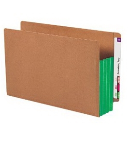 Smead End Tab File Pockets, 3-1/2 Inch Expansion, Extra-Wide Legal Size, Redrope with Green Tyvek Gussets, 10/Box (74680)