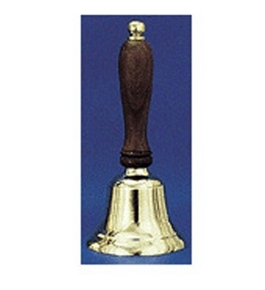 Solid Brass Hand Bell, 10" High, Natural Wood Handle; no. AU-01107