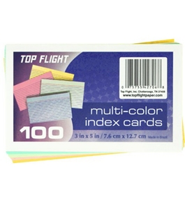 Top Flight Index Cards, Ruled, 3 x 5 Inches, Rainbow Colors, 100 Cards per Pack (4630722)