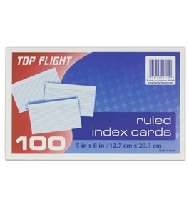 Top Flight Index Cards, Ruled, 5 x 8 Inches, White, 100 Cards per Pack (4004033)
