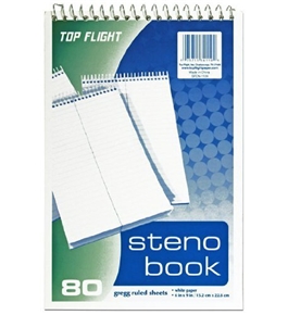 Top Flight Steno Book, Top Wirebound, 6 x 9 Inches, Gregg Ruling, White Paper, 80 Sheets (4600945)