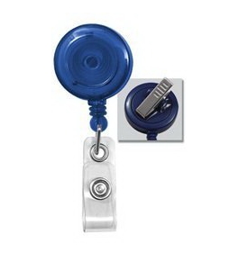 Translucent Blue Badge Reel w/ Clear Vinyl Strap & Swivel Spring Clip. 2120-7622