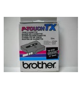 Brother TX3151 1/4 Inch White on Black P-Touch Tape