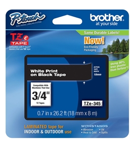 Brother TZ345 3/4 In. White On Black P-touch Tape, TZe-345