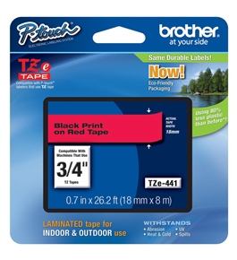 Brother TZ441 3/4 In. Black On Red P-touch Tape, TZe-441