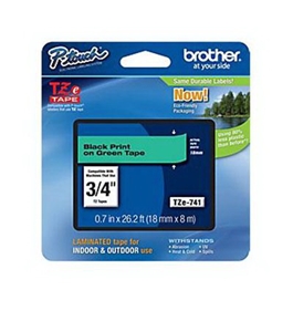 Brother TZ741 3/4 In. Black On Green P-touch Tape, TZe-741