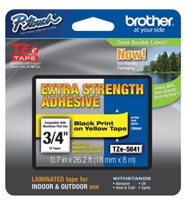 Brother TZS641 3/4 In. Black on Yellow Extra Strength P-touch Tape, TZe-S641