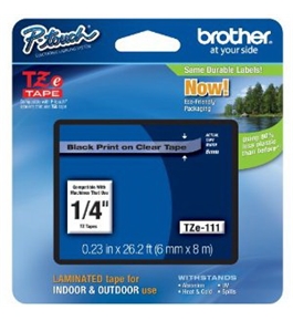 Brother TZe111 Laminated Tape Black on Clear, 6mm