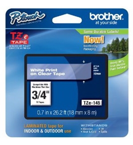 Brother TZe145 Tape, Laminated White on Clear, 18mm
