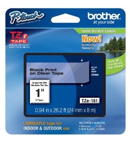 Brother TZe151 Tape, Black on Clear, 1 Inch
