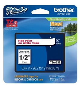 Brother TZe232 Laminated Tape Red on White, 12mm