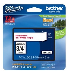 Brother TZe242 Tape, Red, on White, 3/4 Inch