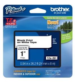 Brother TZe251 Laminated Tape, Black on White, 1 Inch