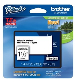Brother TZe261 Laminated Black on White 1.5 Inch Tape