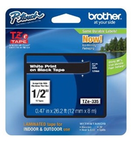 Brother TZe335 Tape, White on black, 12mm