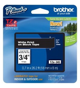 Brother TZe345 Laminated Tape White on Black, 18mm