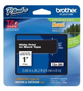 Brother TZe355 Laminated Tape White on Black, 24mm