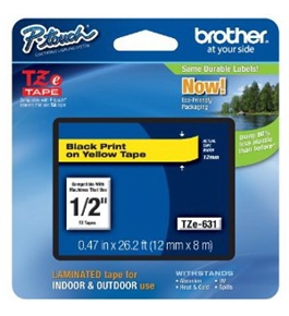 Brother TZe631 Tape, 1/2 Inch, Black on Yellow