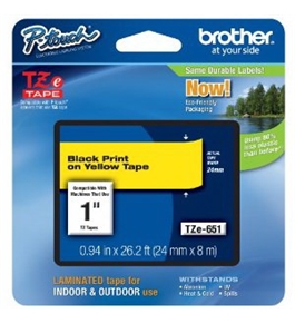 Brother TZe651 Laminated Tape Black on Yellow, 24mm