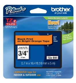Brother TZeB41 Laminated Black on fluorescent Orange 3/4 Inch Tape