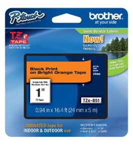 Brother TZeB51 Laminated Black on Fluorescent Orange 1 Inch Tape