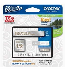 Brother TZeMQ934 Laminated Tape, 12mm, Gold on Silver
