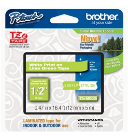 Brother TZeMQG35 White on Lime Green 12mm Laminated Tape