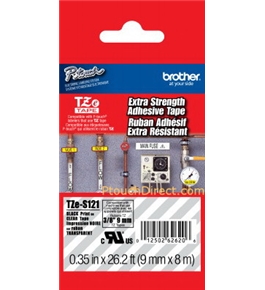 Brother TZeS121 Tape, Black on Clear Extra Strength, 9mm