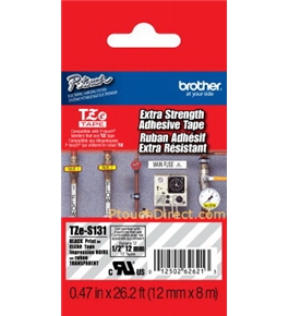 Brother TZeS131 1/2 Inch, Black On Clear Extra Strength Tape