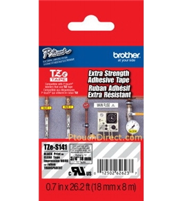Brother TZeS141 Extra Strength Tape, Laminated Black on Clear, 18mm